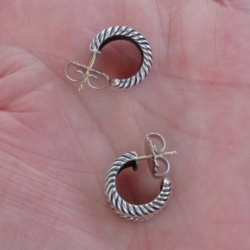 Early Issue David Yurman Cable Classics Hoop Earrings 14K/925 - DY Backs - Picture 4 of 8